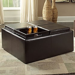 Avenue Faux Leather Dark Brown Cocktail Storage Ottoman