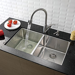 Kraus Stainless Steel Kitchen Sink with Faucet and Dispenser Combo