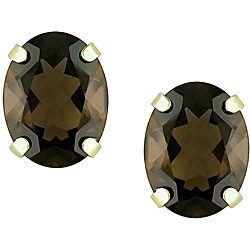 14k Yellow Gold Oval Smokey Quartz Earrings
