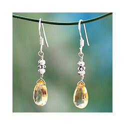 Sterling Silver 'Honey Drops' Citrine Earrings (India)