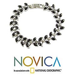 Onyx and Marcasite 'Budding Promises' Bracelet (Thailand)
