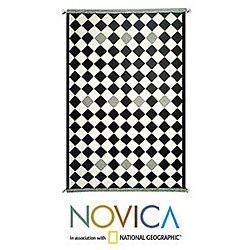 Peruvian Wool 'Chessboard' Rug (3'10 x 5'1)
