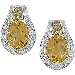 Silver and 10k Gold Citrine and 1/10ct TDW Diamond Earrings