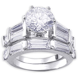 14k White Goldplated CZ Pinnacle Bridal-style Rings Set