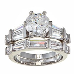 14k White Goldplated CZ Pinnacle Bridal-style Rings Set
