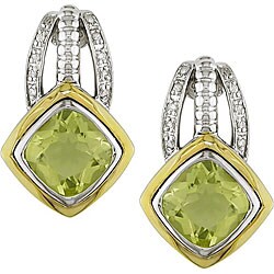Silver and 10k Gold Lemon Quartz and 1/10ct TDW Diamond Earrings