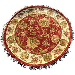 Indo Mahal Red/ Ivory Wool Rug (3'2 Round)