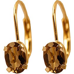 10k Gold Smokey Quartz Leverback Earrings