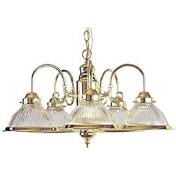 Polished Brass 5-light Ribbed Glass Chandelier