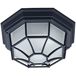 Black 1-light Outdoor Flush Light with Frosted Glass