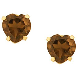 10k Gold Smokey Quartz Heart Earrings