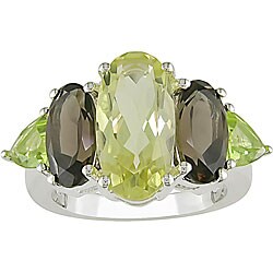 Sterling Silver Smokey Quartz and Peridot Ring