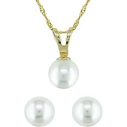 14k Gold Freshwater Pearl Necklace and Earrings Set (5-5.5 mm)
