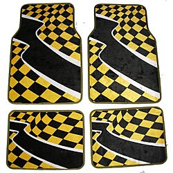 Yellow Checkered Flag Front and Rear Carpet Car Floor Mats