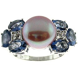 Sterling Silver Pink Pearl and Iolite Ring (10-11 mm) (Size 7)