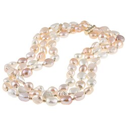 DaVonna 14k Gold Freshwater Pearl Multi-colored Bead Necklace (11-12mm)