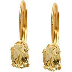 10k Yellow Gold Oval-shape Green Amethyst Earrings