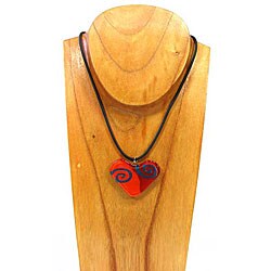 Red Glass Heart Necklace with Spirals (Chile)