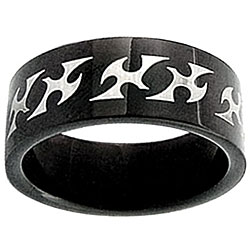 Black Stainless Steel Tribal Design Ring
