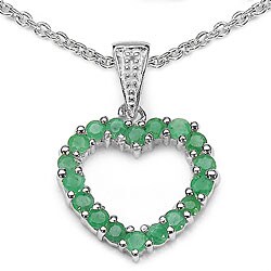 Sterling Silver Genuine Emerald and Diamond Heart Necklace