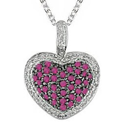 Sterling Silver Created Ruby and 1/8ct TDW Diamond Heart Necklace