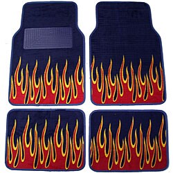 Blue with Orange Flames Car and Truck Floor Mat Set