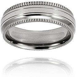 Polished Grooved Milgrain Edge Titanium Ring