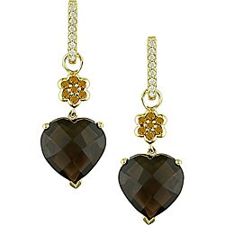 10k Gold Smokey Quartz and Citrine Earrings