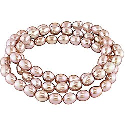 Purple Freshwater Pearl Elastic Bracelets (Set of 3) (6-7 mm)