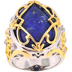 Palladium-plated Silver Lapis and White Sapphire Ring