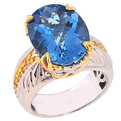 Michael Valitutti Palladium Silver Blue Topaz and Sapphire Ring