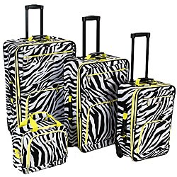 Rockland Deluxe Zebra/ Lime 4-piece Luggage Set