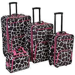 Rockland Deluxe Giraffe/ Pink 4-piece Luggage Set