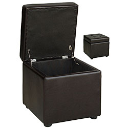Black Bi-cast Leather Storage Ottoman