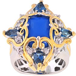 Palladium Silver Turquoise and London Blue Topaz Ring