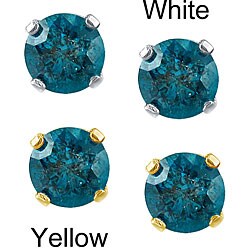 14k Gold 1/3ct TDW Blue Diamond Stud Earrings (I1, I2)
