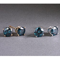 14k Gold 3/4ct TDW Blue Diamond Stud Earrings (I1-I2)