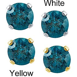 14k Gold 1ct TDW Blue Diamond Stud Earrings (I1-I2)