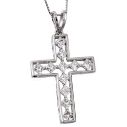18k White Gold 1 1/5ct TDW Diamond Cross Necklace (I-J, SI)