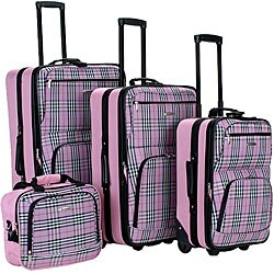 Rockland Pink Cross Expandable 4-piece Luggage Set