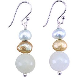 Handmade Sterling Silver Pearl/ Jade Dangle Earrings (6-7 mm)