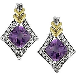 Sterling Silver/ 10k Gold 1/6ct TDW Diamond and Amethyst Earrings