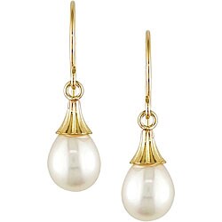10k Yellow Gold Freshwater Rice Pearl Drop Earrings (5-6mm)