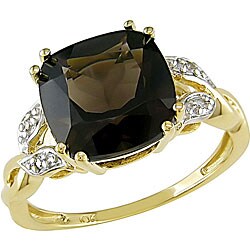 10k Gold Smokey Quartz and Diamond Accent Ring