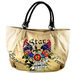 Tattoo-style 'Love and Star' Tan Handbag