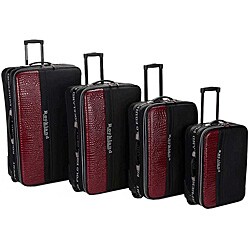 Rockland Polo Crocodile Burgundy 4-piece Luggage Set