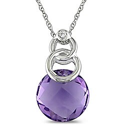 10k White Gold Amethyst and Diamond Pendant