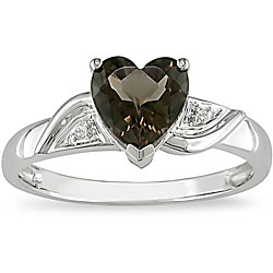 10k White Gold Smokey Quartz and Diamond Heart Ring