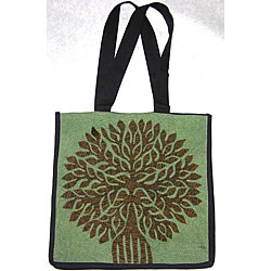 Tree Of Life 100-percent Cotton Green Tote (India)