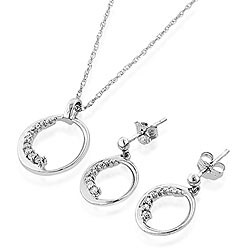 10K White Gold 0.10ct Diamond Pendant & Earrings Set